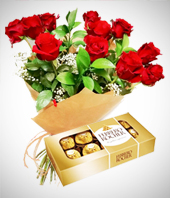 Día de San Valentín - Combo Pareja Perfecta: Bouquet de 12 Rosas y Chocolates