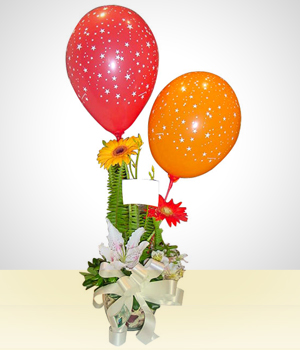 Flores a  Arreglo Feliz Cumpleaños: Flores con Globos