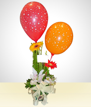 Flores a El Salvador Arreglo Feliz Cumpleaos: Flores con Globos