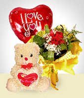 Ocasiones - Combo Ternura: Bouquet de 6 rosas + Globo +Peluche