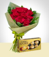 Día de San Valentín - Combo Tradición: 12 Rosas + Chocolates Ferrero Rocher