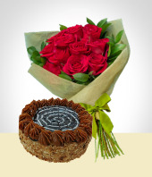 Cumpleaños - Combo Exquisitez: Pastel 12 personas + Bouquet 12 Rosas
