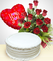 Amor y Romance - Combo Selecto: Bouquet de 12 Rosas + Pastel + Globo