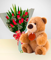 Nacimientos - Combo Capricho: Bouquet de 12 Rosas + Peluche