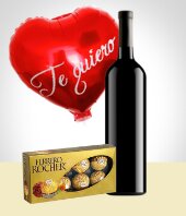 Pasteles y Chocolates - Combo Terciopelo: Chocolates + Vino + Globo