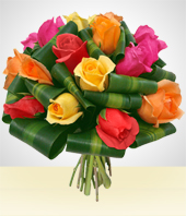 Flores - Bouquet Ensueño: 12 Rosas Multicolores